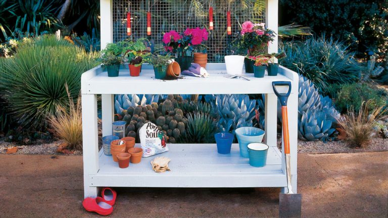 backyard potting garden storage shed table magic