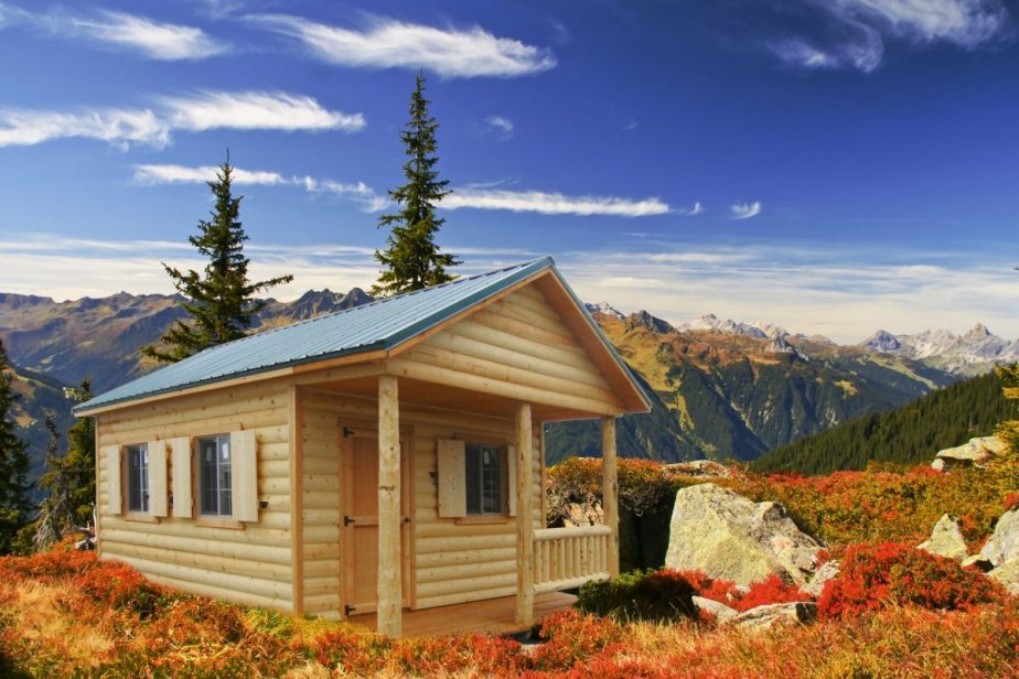 log cabin shed in mountains
